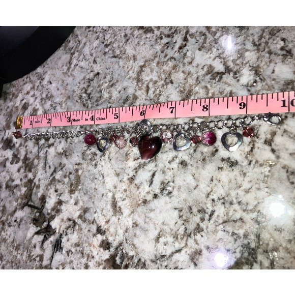 Purple and Silver-Tone Hearts Mixed Media Beaded Bracelet! - Picture 9 of 9